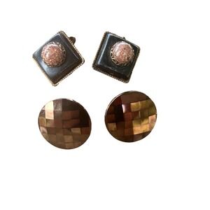 Vintage Copper Clip Earrings Faceted And Black Copper Earring #478